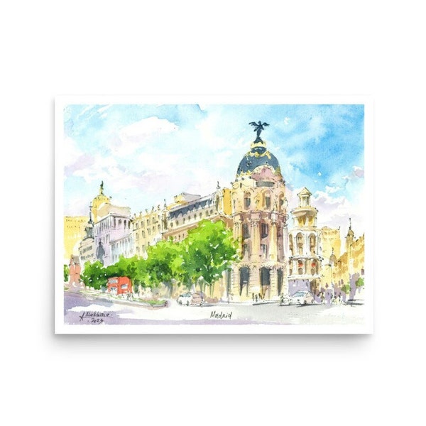 Madrid Watercolor Print – From Original Hand-Painted Artwork by Anastasia Mukhina, Spanish poster by AnaMuStudio