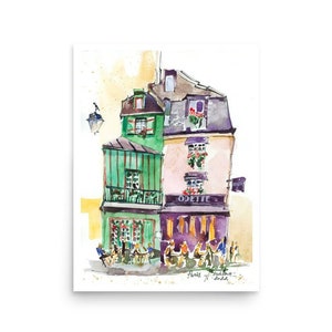 Paris cafe POSTER France art PRINT from original watercolor painting by AnaMuStudio
