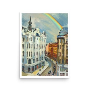 Latvian art PRINT Riga Avotu iela POSTER from original oil painting by AnaMuStudio