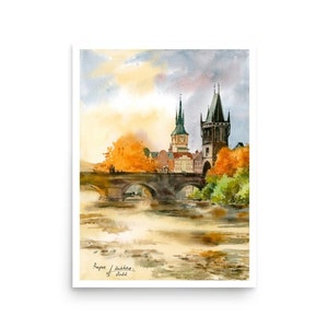 Prague art POSTER Czech watercolor art PRINT from original watercolor painting by AnaMuStudio