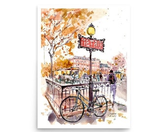Paris Metro Art Print: Watercolor France Wall Art by AnaMuStudio