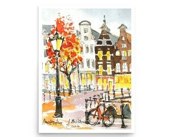 Amsterdam Poster Netherlands art Print from original watercolor painting