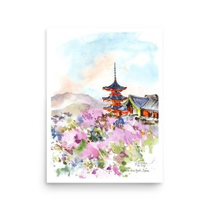 Kyoto POSTER Japanese landscape art PRINT from original watercolor painting by AnaMuStudio