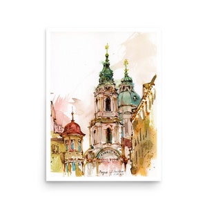 Prague watercolor art POSTER from original watercolor painting by AnaMuStudio