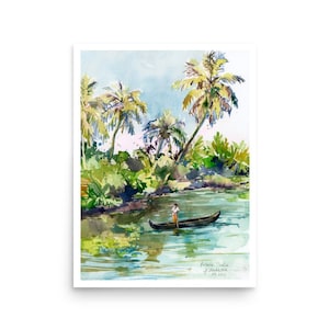 Kerala POSTER South Indian travel art PRINT from original watercolor by AnaMuStudio