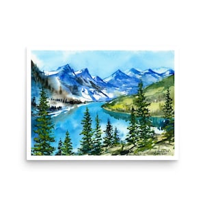 Canada Banff Poster Moraine Lake watercolor art print from original painting by AnaMuStudio