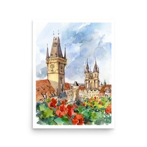 Prague Poster Czech art print from original watercolor by AnaMuStudio