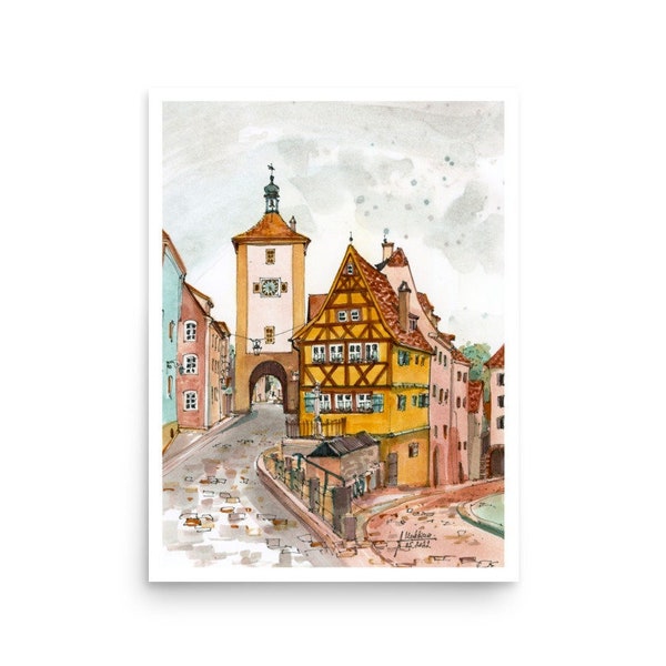 Rothenburg POSTER Kunstdruck von original Aquarell von AnaMuStudio