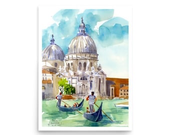 Venice Italy Art Print: San Marco Gondolas Watercolor Poster