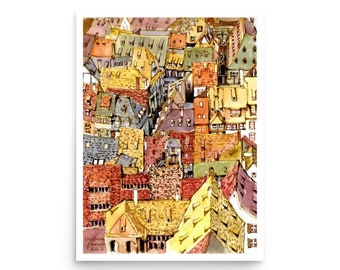 Strasbourg Poster France art print from original watercolor by AnaMuStudio