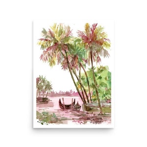 Kerala Poster South Indian travel gift Wall art PRINT from original hand painted watercolor by AnaMuStudio