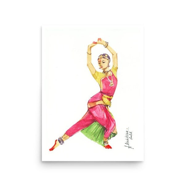 Bharatanatyam art Indian dancer Poster wall art Print from original watercolor painting by AnaMuStudio