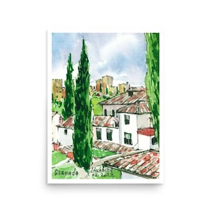 Granada Poster Spain art print from original watercolor by AnaMuStudio