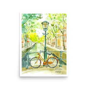 Amsterdam art POSTER Bicycle art PRINT from original watercolor painting by AnaMuStudio