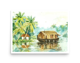 Kerala Poster Kerala Backwaters Art Print von original Aquarellmalerei von AnaMuStudio