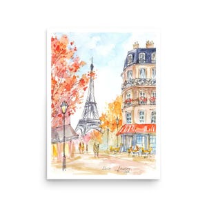 Paris cafe art print Eiffel Tower Poster from original hand painted watercolor by AnaMuStudio