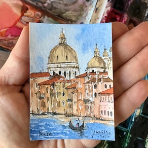 Acuarela de Venecia ACEO Italia, mini pintura de acuarela pintada a mano por AnaMuStudio