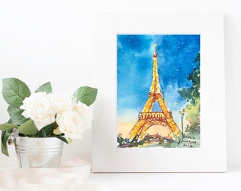 Paris ACEO Painting France ORIGINAL watercolor Eiffel Tower Mini artwork by AnaMuStudio