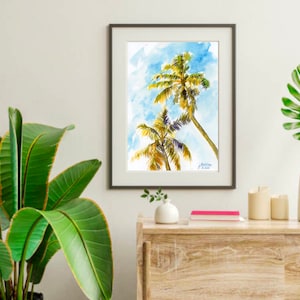 Palm tree watercolor painting Original art vertical 8x10 inch wall art by AnaMuStudio