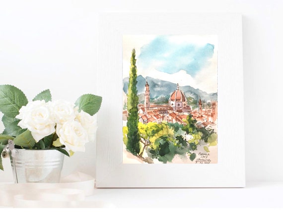 フィレンツェの絵画：オリジナル水彩画、イタリアの都市景観 - Etsy 日本