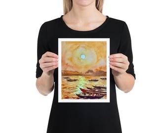 Varanasi Poster India watercolor art print from original painting by Anastasia Mukhina