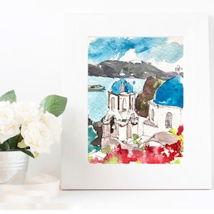 Santorini Griekenland ACEO schilderij origineel aquarel miniatuur kunstwerk door AnaMuStudio