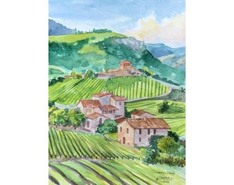 Toskana Italien Aquarellbild – Original handgemalte Kunst von Anastasia Mukhina (18 x 24 cm)