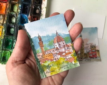 Florence Duomo ACEO Painting Original watercolor Miniature artwork by AnaMuStudio