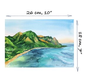 ハワイの水彩画：カウアイ島のアート、オリジナルの島のスケッチ