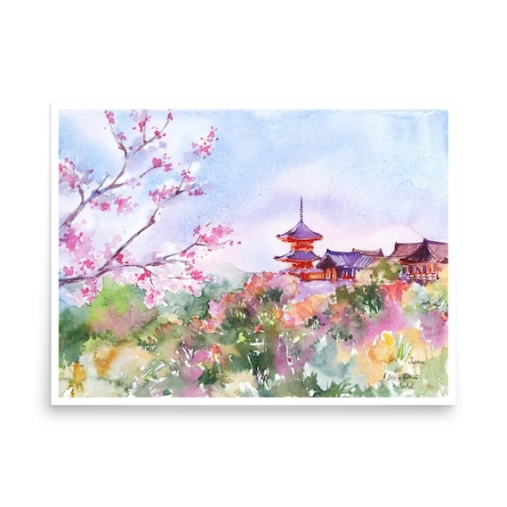 Kyoto Poster Japan art print  from original watercolor painting by AnaMuStudio