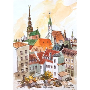 Riga Latvia original painting European city art Watercolor architecture sketch drawing by AnaMuStudio