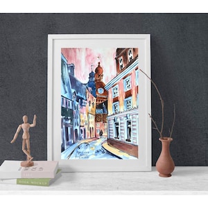 Riga Painting Latvian art Original drawing Markers and watercolor drawing by AnaMuStudio