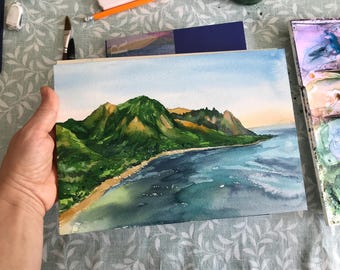 ハワイの水彩画：カウアイ島のアート、オリジナルの島のスケッチ