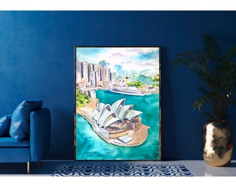 オーストラリアの絵画 シドニーの芸術 オリジナル水彩画 オペラハウス