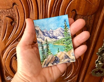 Moraine Lake Watercolor ACEO, Original Banff National Park Art