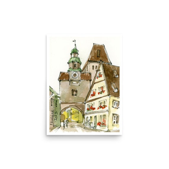 Rothenburg Poster Germany wall art Print from original hand painted watercolor