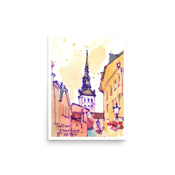 Tallinn Poster Estonian art print from original watercolor by AnaMuStudio