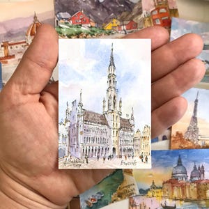 Arte di Bruxelles Pittura belga ACEO Acquerello originale Opera d'arte in miniatura di AnaMuStudio