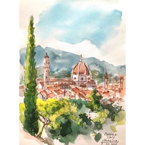 Florence painting ORIGINAL art watercolor Italy European urban sketch Old city Architecture church wall art by AnaMuStudio