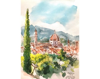 Florence painting ORIGINAL art watercolor Italy European urban sketch Old city Architecture church wall art by AnaMuStudio