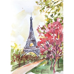 Paris art France watercolor Eiffel Tower wall art original painting European fine art