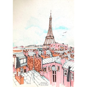 Paris painting Original art France Eiffel Tower artwork European city Urban sketch by AnaMuStudio