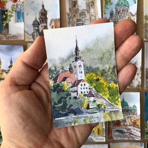SWpe Bleder See ACEO Original Aquarell Miniaturkunstwerk von AnaMuStudio