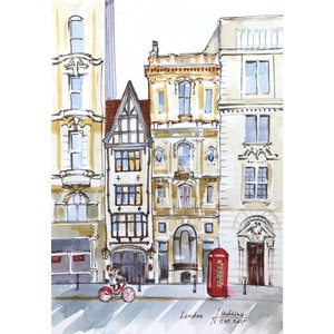 London painting Original artwork England UK Urban sketch wall art Europe architecture drawing by AnaMuStudio