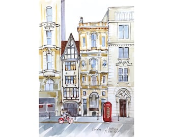 London painting Original artwork England UK Urban sketch wall art Europe architecture drawing by AnaMuStudio