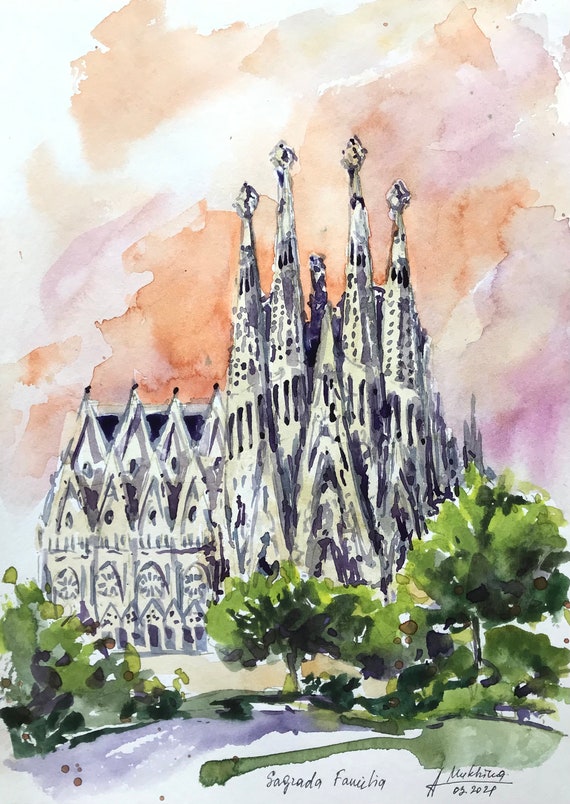 原画#3656　バルセロナ　スペイン　水彩画　ドローイング　絵画　アート　風景画 原画#3656 バルセロナ スペイン 水彩画 ドローイング 絵画