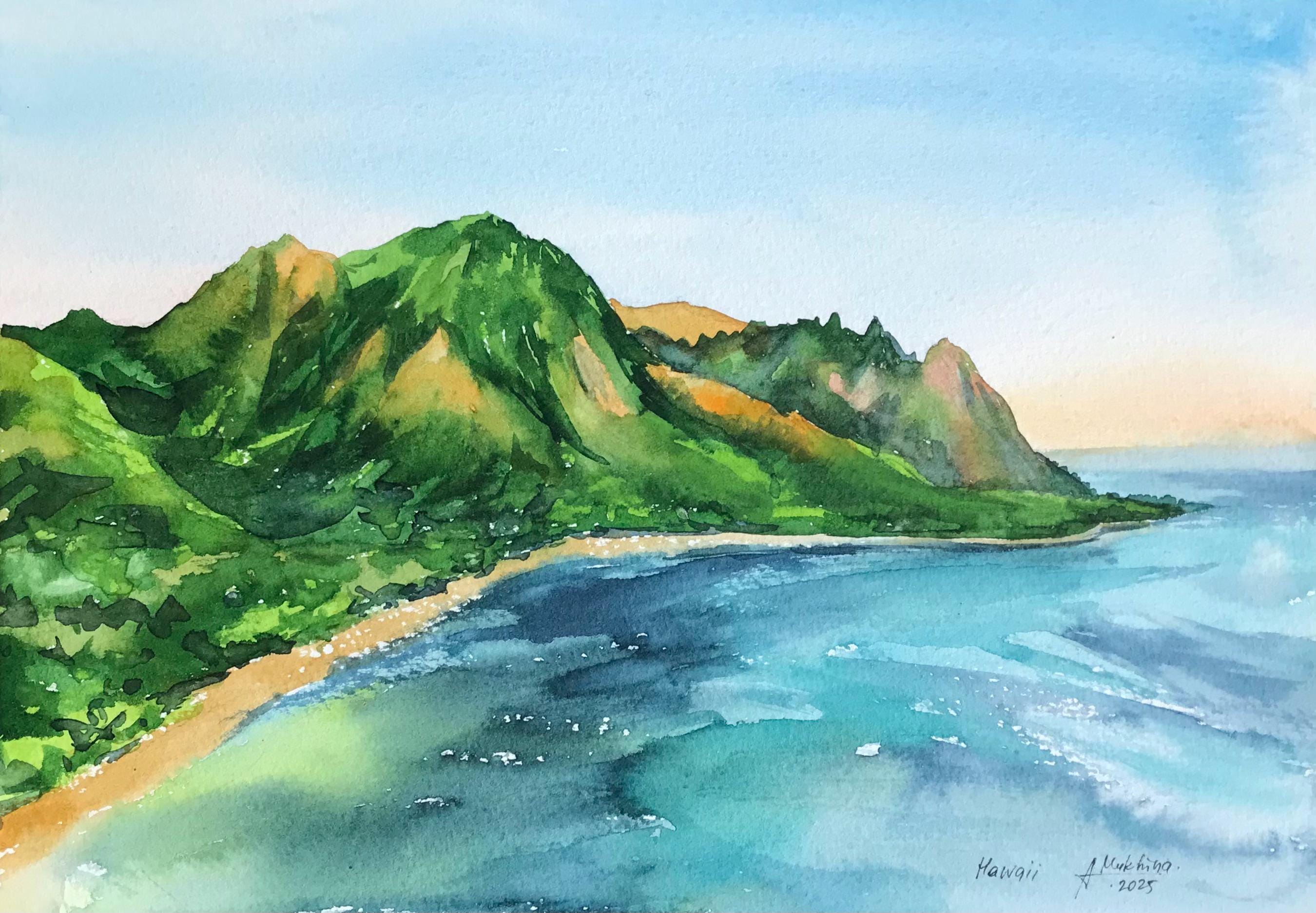 ハワイの水彩画：カウアイ島のアート、オリジナルの島のスケッチ