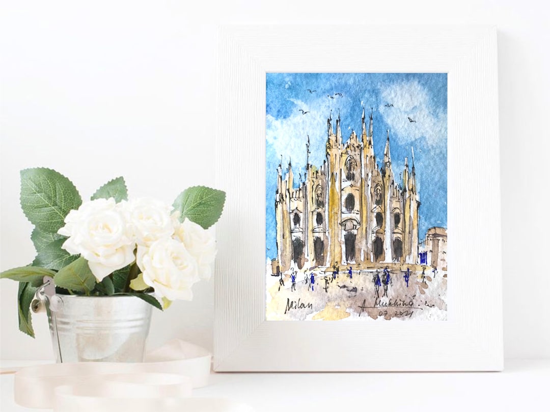 ミラノ水彩画ACEO – ミラノ大聖堂オリジナルミニチュア絵画、イタリア