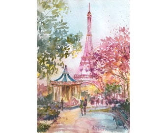 パリの芸術 オリジナル絵画 水彩画 フランス ヨーロッパ 都市 都市