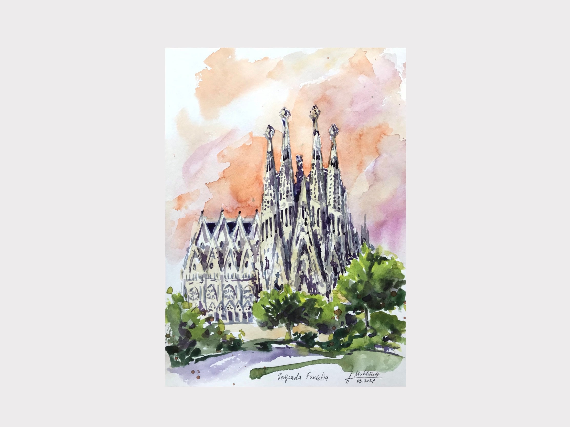 Sagrada Familia Painting Original Artwork Barcelona Spain